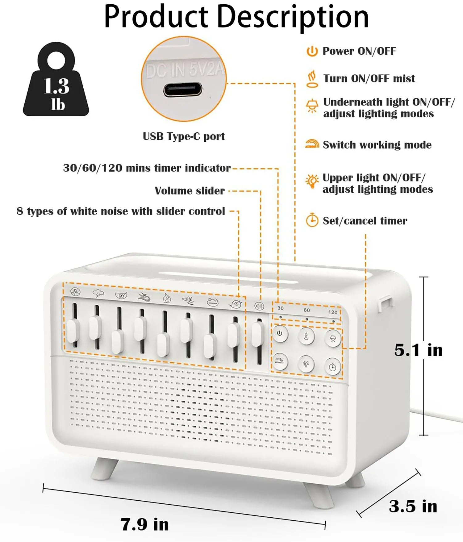 White Noise Machine Diffuser Air Aroma Diffuser Humidifier With 8 White Noise Adjustable, Night Light, Bluetooth Speaker